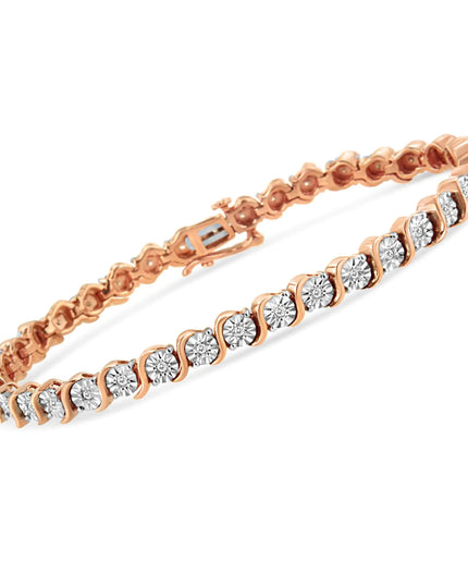 .925 Sterling Silver 1/4 Cttw Diamond Round Miracle Plate and "S" Link Tennis Bracelet (I-J Color, I2- I3 Clarity) - 7"