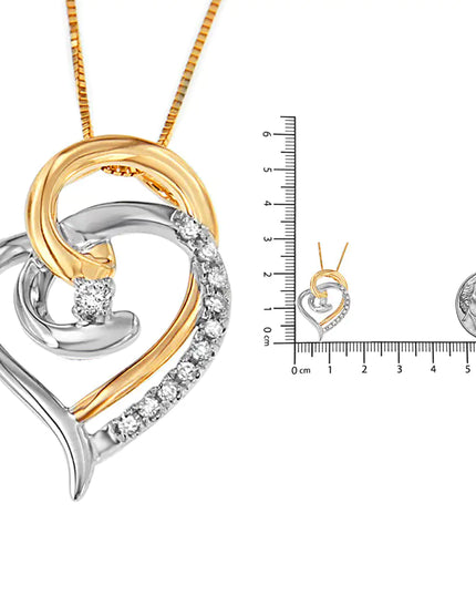 10K Yellow and White Gold Diamond Accent Open Double Heart Spiral Curl 18" Pendant Necklace (J-K Color, I2-I3 Clarity)
