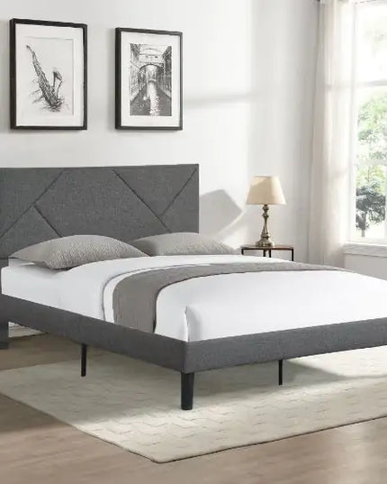 Upholstered Platform Bed Frame, Full Size, Grey