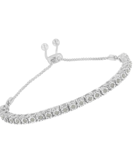 .925 Sterling Silver 1/4 Cttw Miracle-Set Diamond 4”-10” Adjustable Bolo Tennis Bracelet (I-J Color, I3 Clarity)