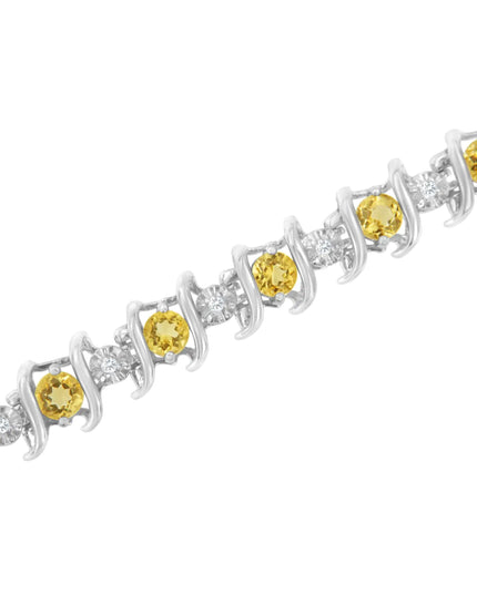 .925 Sterling Silver Lab-Grown Birthstone and 1/6 Cttw Round Diamond Tennis Bracelet (H-I Color, I1-I2 Clarity)