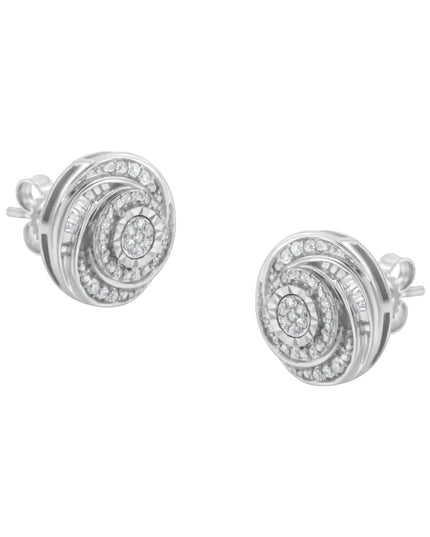 .925 Sterling Silver 1/4 Cttw Baguette and Round Diamond Swirl Love Knot Stud Earrings (I-J Color, I3 Clarity)