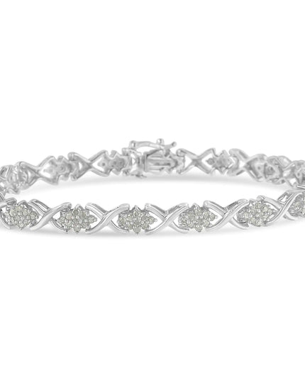 .925 Sterling Silver 1-1/2 Cttw Diamond Cluster X Link 7" Tennis Bracelet (I-J color, I3 clarity)
