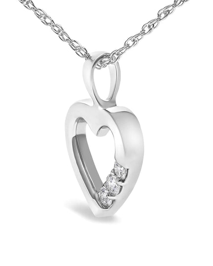 .925 Sterling Silver Lab Grown Diamond 1/4 Cttw Three Stone Heart Pendant Necklace - 18" Inches