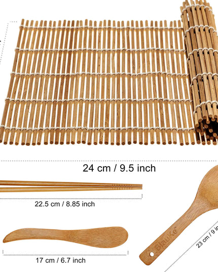Bamboo Sushi Kit: 2 Mats, 5 Pairs Chopsticks, Rice Paddle, Spreader
