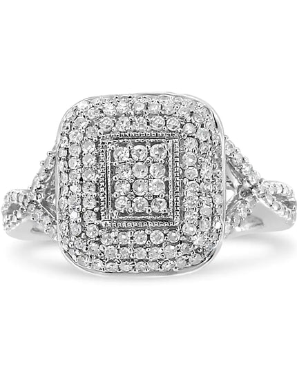 .925 Sterling Silver 1/2 Cttw Round-Cut Diamond Cluster Cushion Ring (I-J , I1-I2)