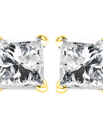14K Yellow Gold 1/3 Cttw Princess-Cut Square Near Colorless Diamond Classic 4-Prong Solitaire Stud Earrings (J-K Color, I1-I2 Clarity)