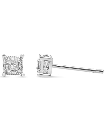 .925 Sterling Silver 1/4 Cttw Miracle Set Princess-Cut Diamond Solitaire Stud Earrings with Hidden Halo (I-J Color, SI2-I1 Clarity)