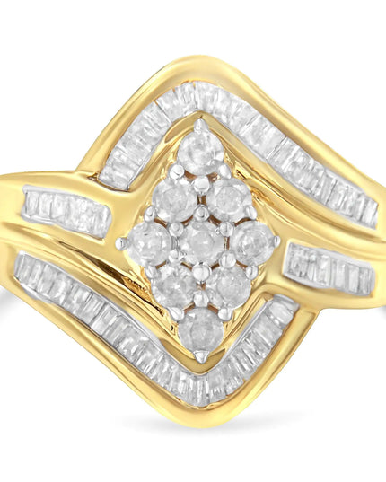 10K Yellow Gold over .925 Sterling Silver Diamond Bypass Cluster Ring (1 Cttw, I-J Color, I2-I3 Clarity)
