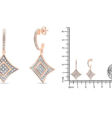 14K Rose Gold Plated .925 Sterling Silver Round-Cut Diamond Accent Dangle Rhombus Earrings (H-I Color, I2-I3 Clarity)