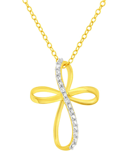 .925 Sterling Silver Diamond Accent Cross Ribbon 18" Pendant Necklace (I-J Color, I2-I3 Clarity)