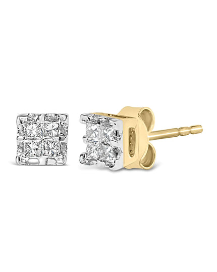 10k Yellow Gold Princess Diamond Quad Stud Earrings (1/4 cttw, J-K Color, I2-I3 Clarity)