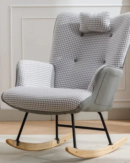 Houndstooth Fabric Rocking Chair, Wingback Glider, Baby Room, Soft & Comfortable