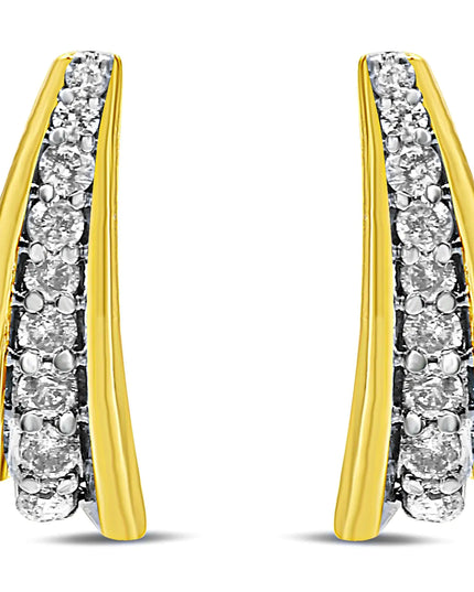 10K Yellow Gold Plated .925 Sterling Silver 0.50 Cttw Round Diamond Graduated Huggie Earrings (I-J Color, I2-I3 Clarity)