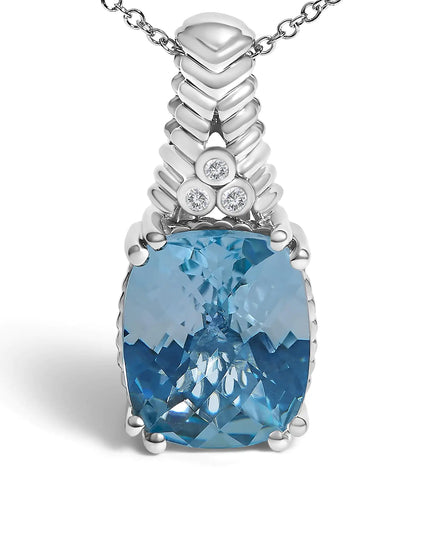 .925 Sterling Silver Blue Topaz and Diamond Accent Textured Pendant Necklace - 18" Inches