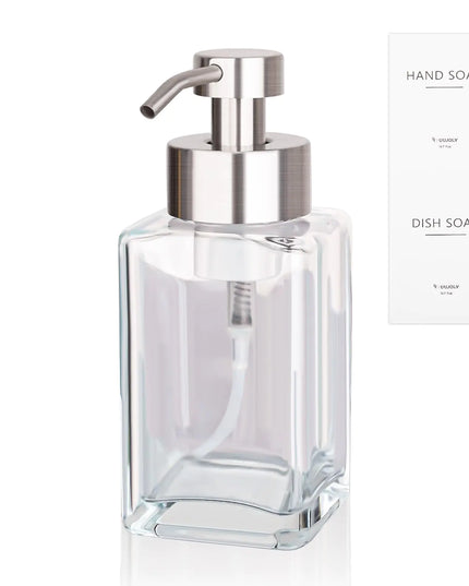 Foaming Soap Dispenser with Stainless Steel Pump – 12oz Refillable Glass Bottle for Kitchen or Bathroom