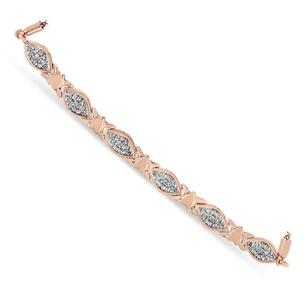 .925 Sterling Silver Diamond Accent Alternating Marquise Shape and Heart Links Bolo Bracelet (I-J Color, I3 Clarity) - Adjustable 6" to 9"