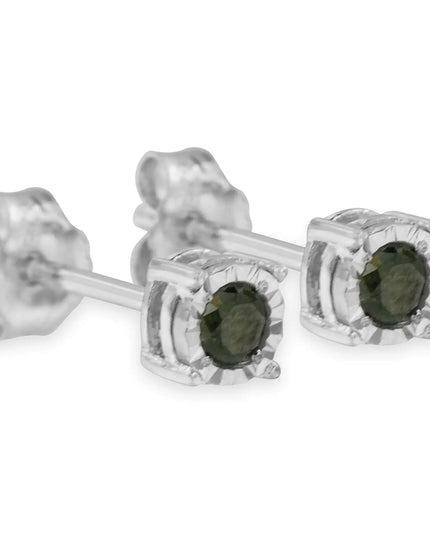 Sterling Silver Rose Cut Treated Green Diamond Solitaire Stud Earrings (0.25 cttw, Green Color, I2-I3 Clarity)