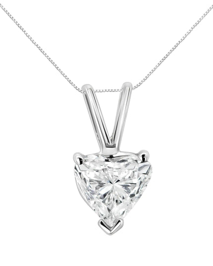 14K White Gold 3-Prong Set Heart Shaped Solitaire Lab Grown Diamond 18" Pendant Necklace (F-G Color, VS2-SI1 Clarity)