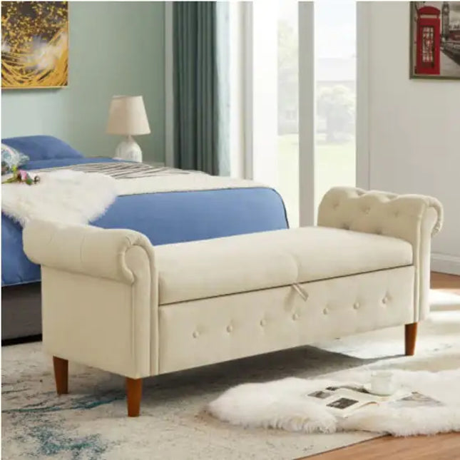 Beige Storage Sofa Stool