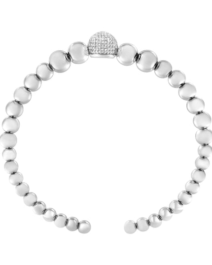 .925 Sterling Silver 1/6 Cttw Diamond Rondelle Graduated Ball Bead Cuff Bangle Bracelet (I-J color, I2-I3 clarity) - Fits wrists up to 7 1/2 inches
