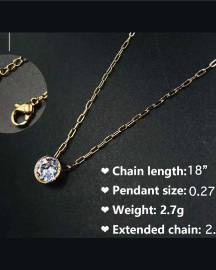 Stainless Steel Gold Solitaire Necklace