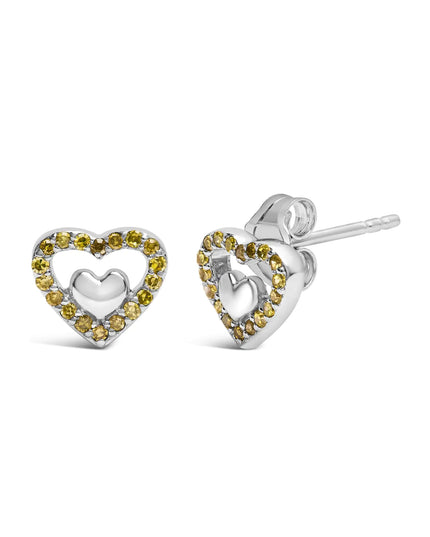 925 Sterling Silver 1/6 Cttw Diamond Open Double Heart Stud Earrings - Choice of Diamond Color
