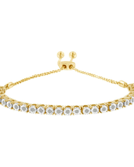 .925 Sterling Silver 1/4 Cttw Miracle-Set Diamond 4”-10” Adjustable Bolo Tennis Bracelet (I-J Color, I3 Clarity)