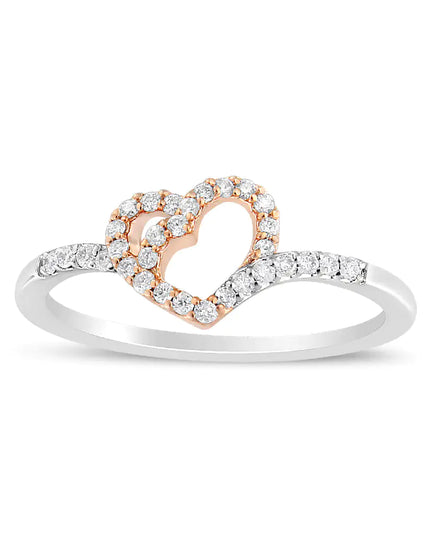14K Rose Gold Plated and White .925 Sterling Silver 1/5 Cttw Round-Cut Diamond Open Heart Promise Ring (I-J Color, I2-I3 Clarity)