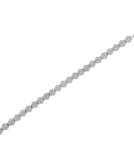 .925 Sterling Silver 2.0 cttw Diamond 7 Stone Floral Cluster Link Bracelet (I-J Color, I3 Clarity) -7.25"