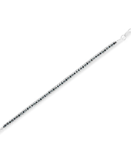 Black Rhodium over .925 Sterling Silver 1.0 Cttw Rose Cut Diamond Double-Link 7" Tennis Bracelet (Blue Color, I1-I2 Clarity)
