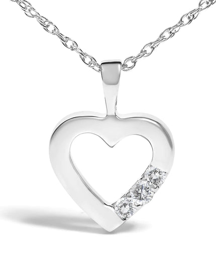 .925 Sterling Silver Lab Grown Diamond 1/4 Cttw Three Stone Heart Pendant Necklace - 18" Inches