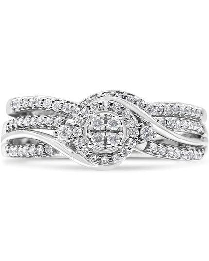 .925 Sterling Silver 1/3 Cttw Composite Diamond Frame Bypass Bridal Set Ring and Band (I-J Color, I2-I3 Clarity)