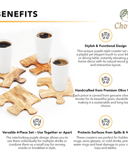 Olive Wood Coaster Puzzle 4-Pcs Set.