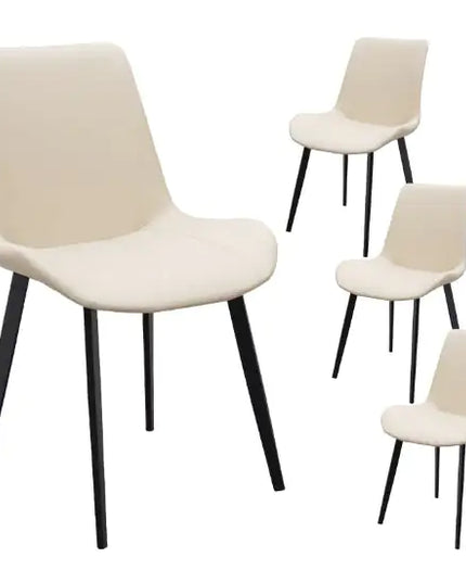Beige PU Leather Dining Chairs, Metal Legs, Set Of 4