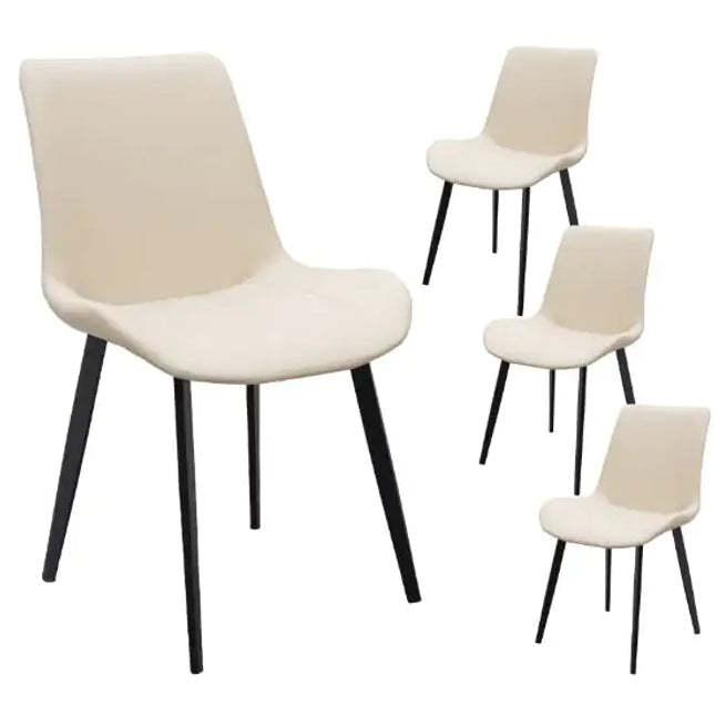 Beige PU Leather Dining Chairs, Metal Legs, Set Of 4