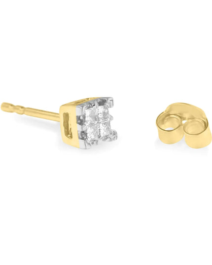 10k Yellow Gold Princess Diamond Quad Stud Earrings (1/4 cttw, J-K Color, I2-I3 Clarity)