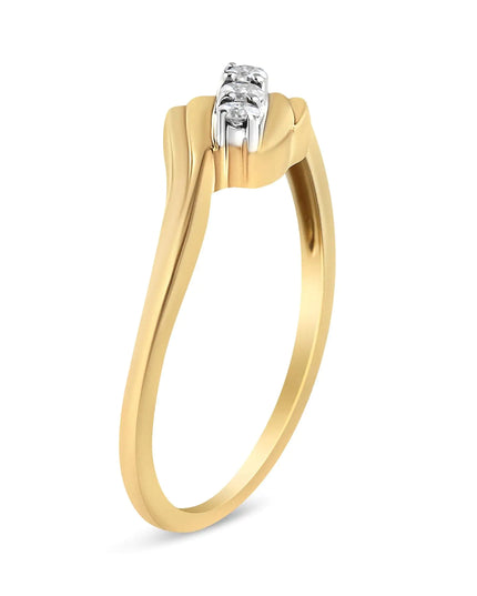10K Yellow Gold over .925 Sterling Silver 1/10 Cttw Diamond Three-Stone Bypass Fashion Cocktail Ring ( I-J Color, I2-I3 Clarity)