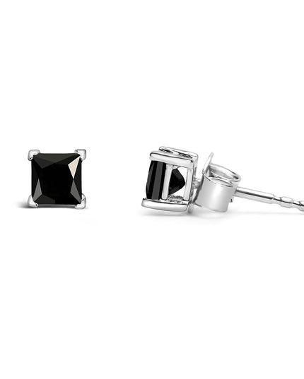 14K White Gold Princess-Cut Treated Black Diamond Classic 4-Prong Stud Earrings - Pushback