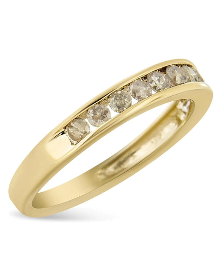 14K Yellow Gold Plated .925 Sterling Silver 1/2 Cttw Channel Set Round Champagne Diamond 11 Stone Band Ring (K-L Color, I1-I2 Clarity)