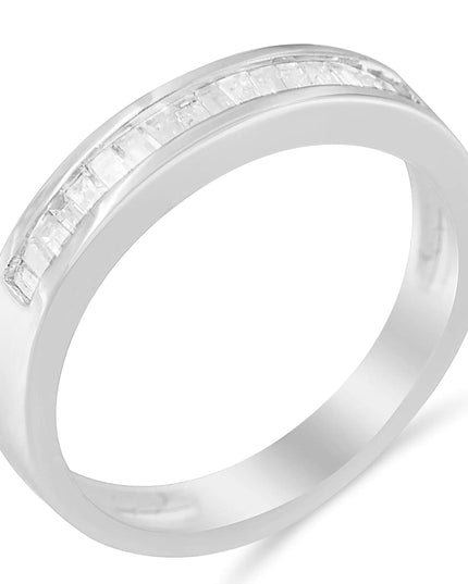 .925 Sterling Silver 1/3 Cttw Baguette Cut Diamond Channel Set Stackable Wedding Ring (H-I Color, I1-I2 Clarity)