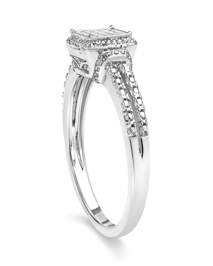 .925 Sterling Silver 1/4 Cttw Princess-cut Diamond Composite Ring with Beaded Halo (H-I Color, SI1-SI2 Clarity)