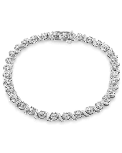 .925 Sterling Silver 1.0 Cttw Diamond Spiral Wave Curved-Link 7" Tennis Bracelet (I-J Color, I3 Clarity)