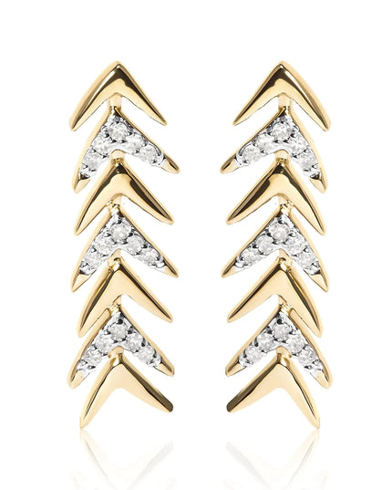 18K Yellow Gold Plated .925 Sterling Silver 1/5 Cttw Diamond Chevron Arrow Stud Earring (I-J Color, I2-I3 Clarity)