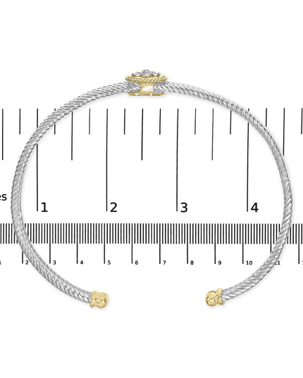 18K Yellow Gold Plated .925 Sterling Silver Diamond Accent  and Fleur Di Lis Medallion Bangle Bracelet (I-J Color, SI1-SI2 Clarity) - 7.25 Inches