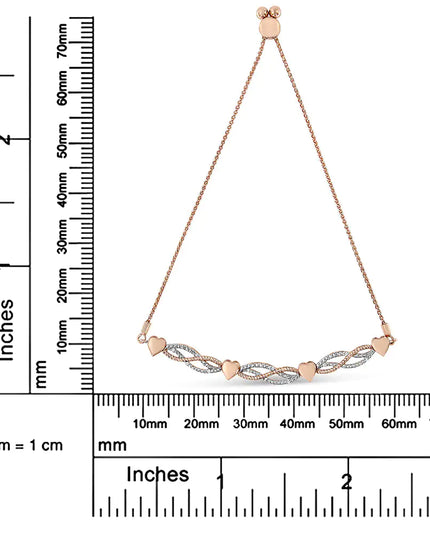 14K Rose Gold Plated .925 Sterling Silver Cttw Diamond Accent Layered Infinity Link and Heart Adjustable 4”-10” Adjustable Bolo Bracelet (I-J Color, I3 Clarity)