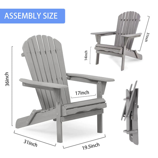 Wooden Folding Adirondack Lounge Chairs – 2-Piece Outdoor Patio Set
