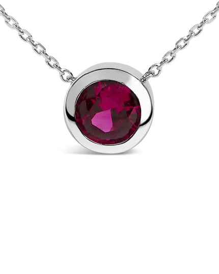 .925 Sterling Silver 7MM Bezel Set Created Purple Amethyst Pendant Necklace - 18" Inches
