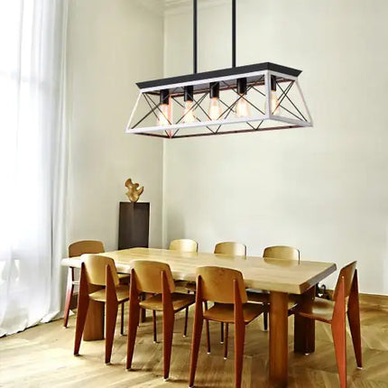 5-Light White Farmhouse Dining Room Chandelier – No Bulbs Included