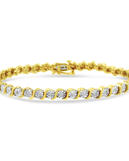 .925 Sterling Silver 1/4 Cttw Diamond Round Miracle Plate and "S" Link Tennis Bracelet (I-J Color, I2- I3 Clarity) - 7"